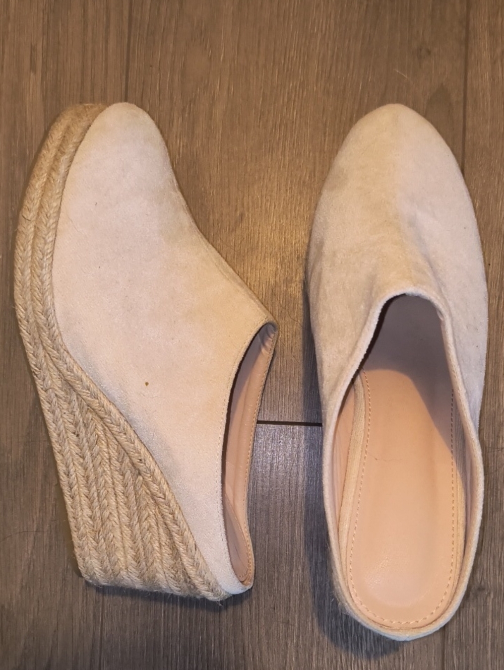 Women's Beige Suede Espadrille Wedge Mule 3in Heel